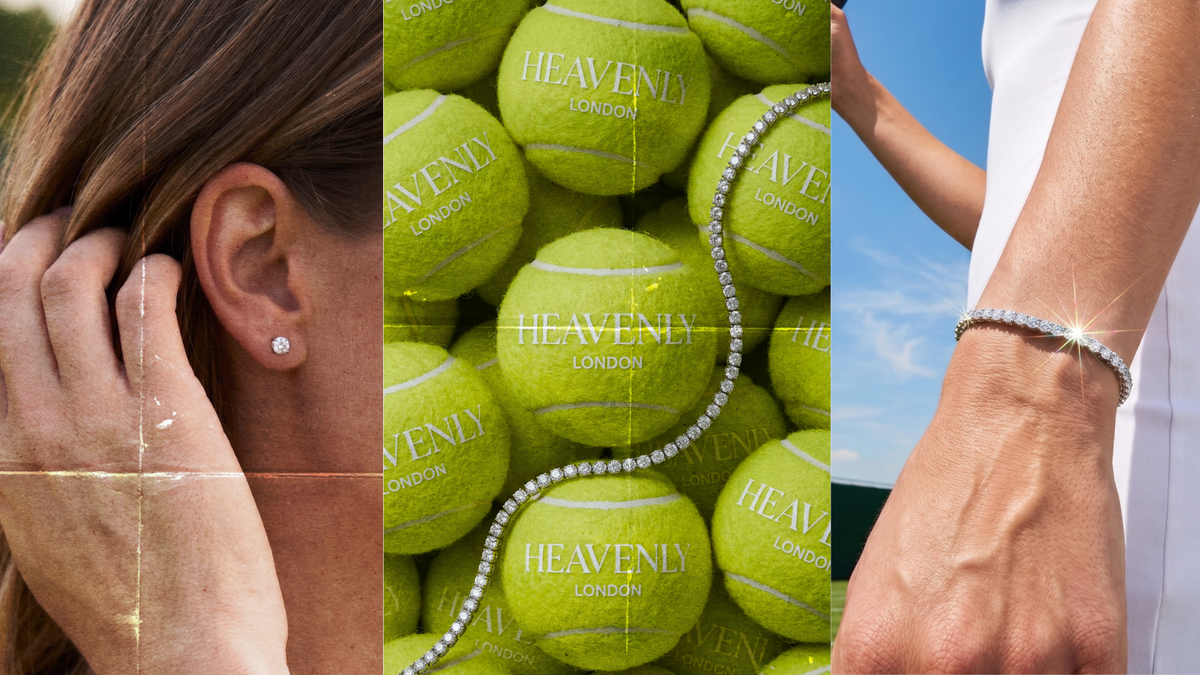Heavenly London tennis bracelets in moissanite and lab-grown diamonds paired with complimentary martini studs