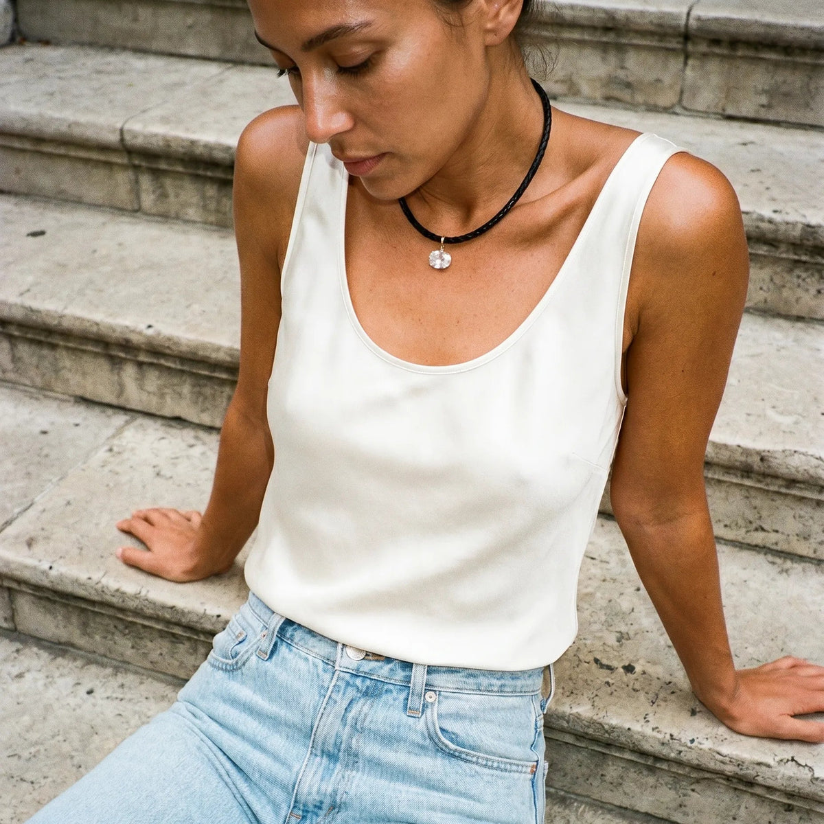 The Scala Necklace — stone steps, candid street style