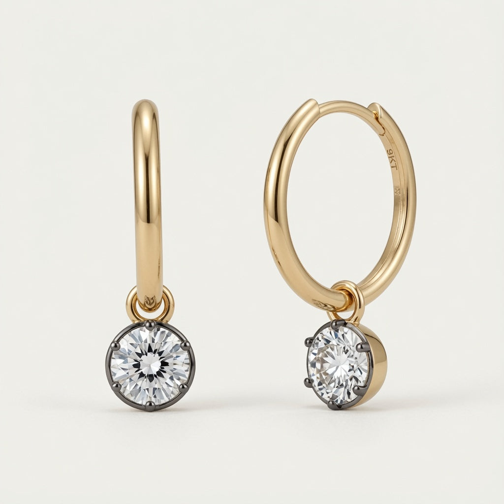 The Black Moissanite Bubble-Back Earrings - Now with solid gold hoops