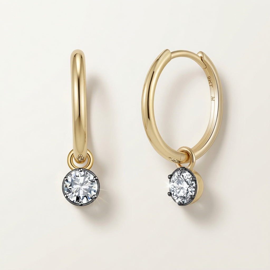The Black Moissanite Bubble-Back Earrings - Now with solid gold hoops