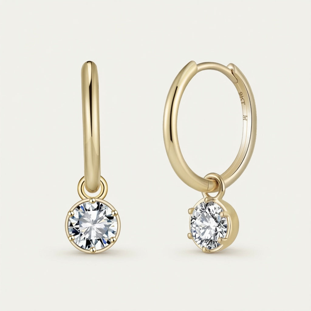 The Gold Moissanite Bubble-Back Earrings - Now with solid gold hoops