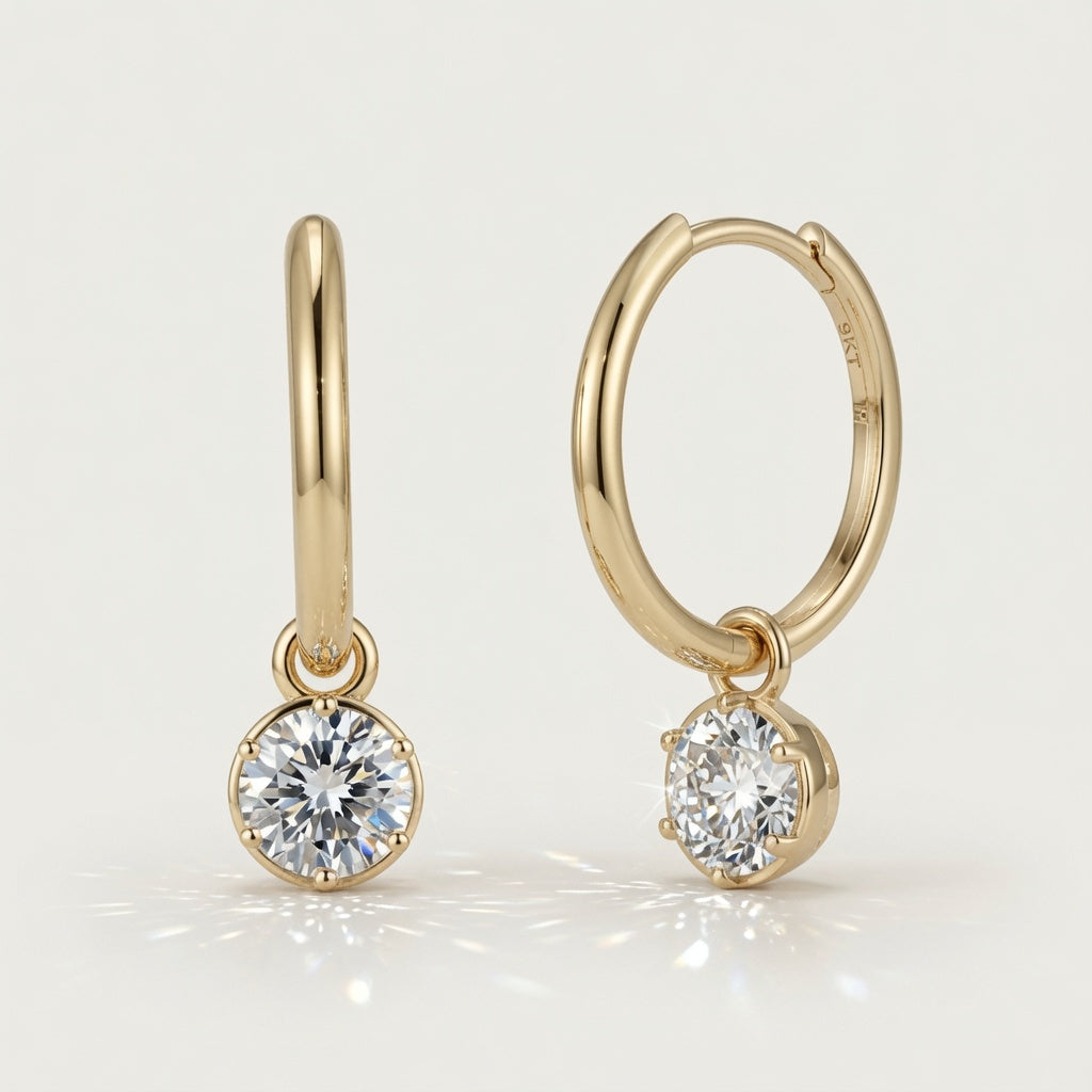 The Gold Moissanite Bubble-Back Earrings - Now with solid gold hoops