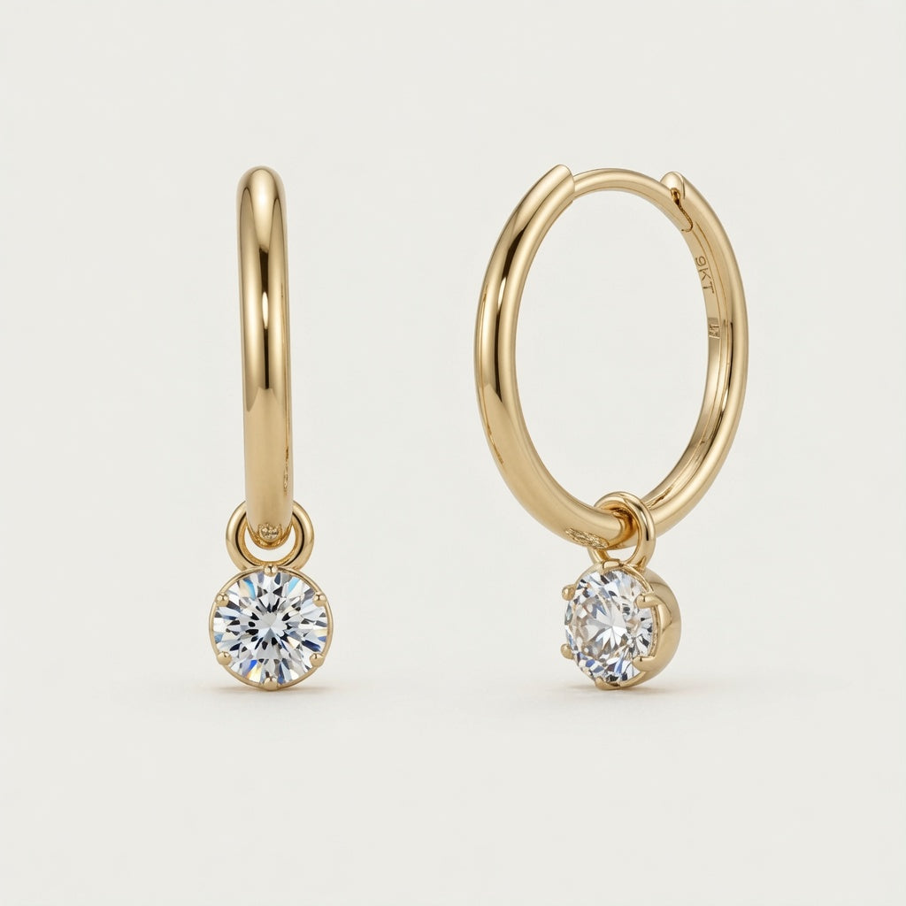 The Gold Moissanite Bubble-Back Earrings - Now with solid gold hoops