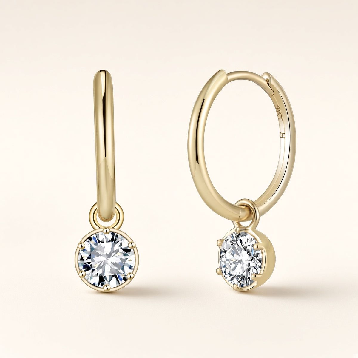 The Gold Moissanite Bubble-Back Earrings - Now with solid gold hoops